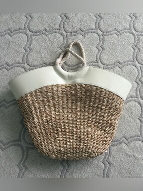 Vineyard Vines Leather Trim Straw Tote Bag Rope Handles